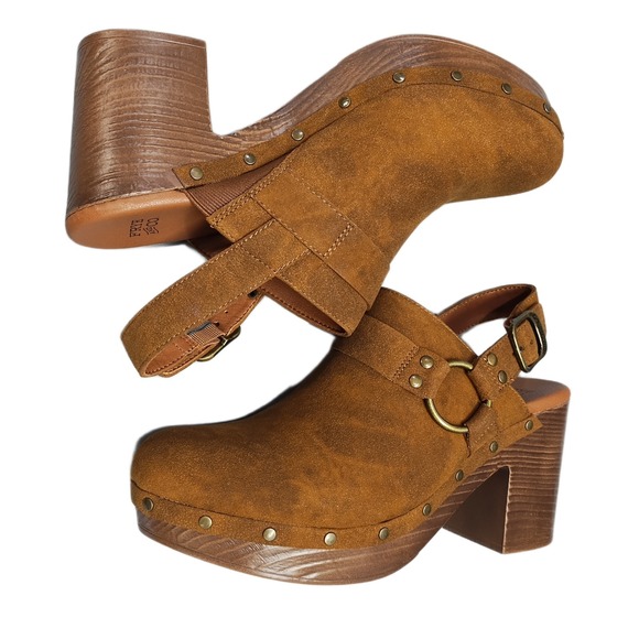 Frye & Co. Shoes - Frye & Co. Iselle Slingback Clogs Womens 9M Brown Studded Round Toe Block Heel
